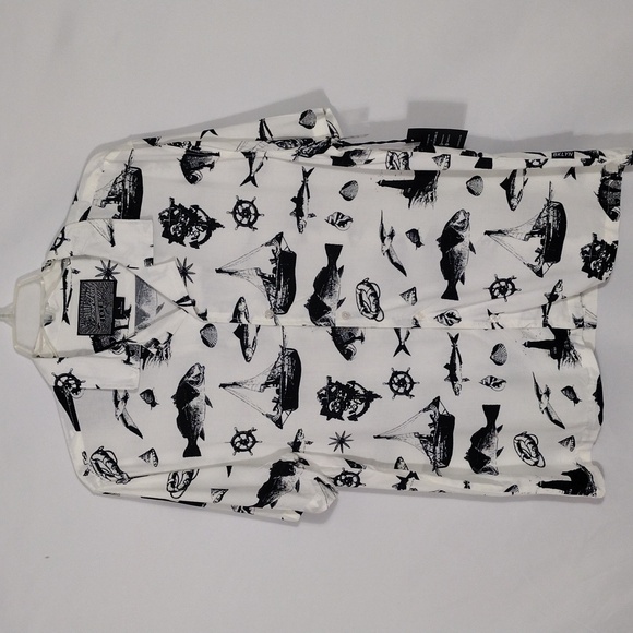 NWT Brooklyn Clothing Mfg. Co. Cream Nautical Sketch Rayon Button Down Men Sz Lg - Picture 1 of 10